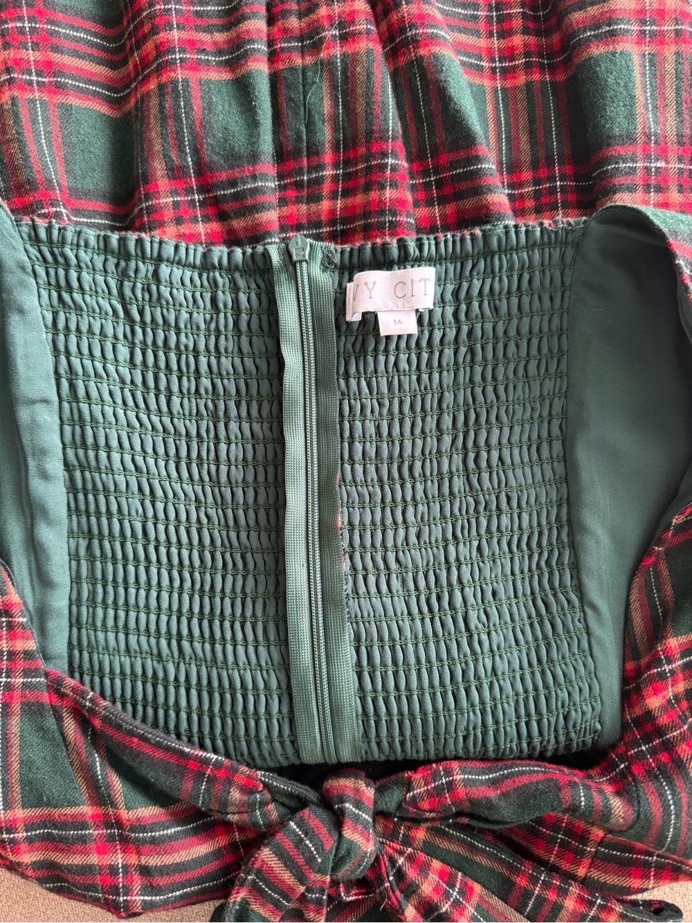 Ivy City Co Green and Red Plaid Midi Dress - Picture 4 of 4